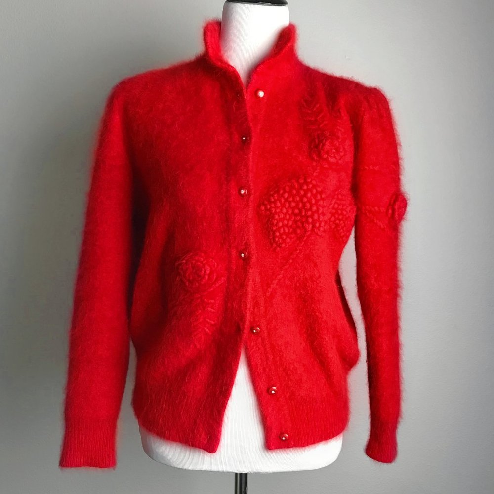 Vintage Tulip Angora Cardigan Sweater